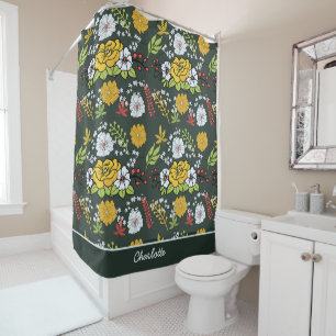 Colorful floral seamless pattern personalized name shower curtain