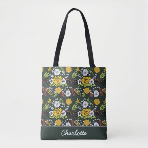 Colorful floral seamless pattern personalized name tote bag