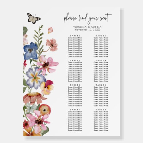 Colorful Floral Seating Chart Foam Board