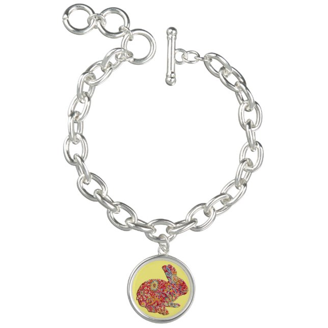 Colorful Floral Silhouette Bunny Charm Bracelet (Product)