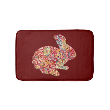 Colorful Floral Silhouette Bunny Rabbit Bath Mat by atteestude at Zazzle