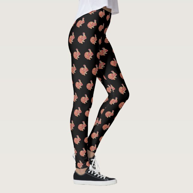 Colorful Floral Silhouette Bunny Rabbit Leggings (Right)