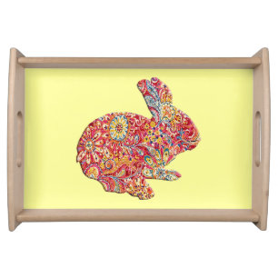 Colorful Floral Silhouette Bunny Serving Tray