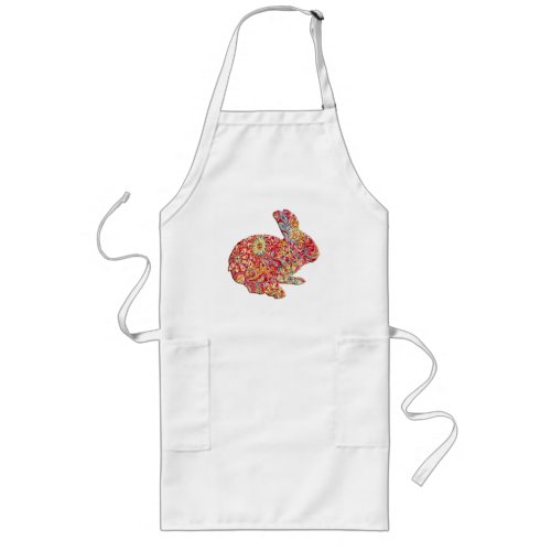 Colorful Floral Silhouette Easter Bunny Apron