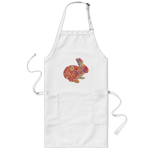 Colorful Floral Silhouette Easter Bunny Apron (Front)