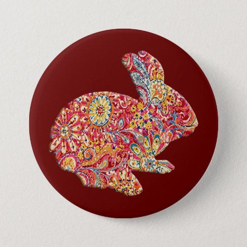 Colorful Floral Silhouette Easter Bunny Button