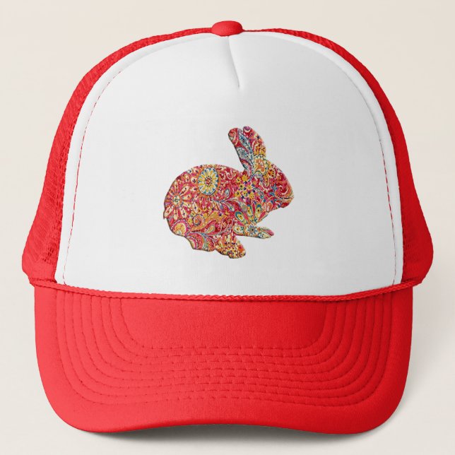 Colorful Floral Silhouette Easter Bunny Hat (Front)