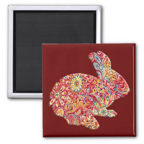 Colorful Floral Silhouette Easter Bunny Magnet