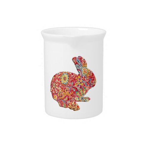 Colorful Floral Silhouette Easter Bunny Pitcher
