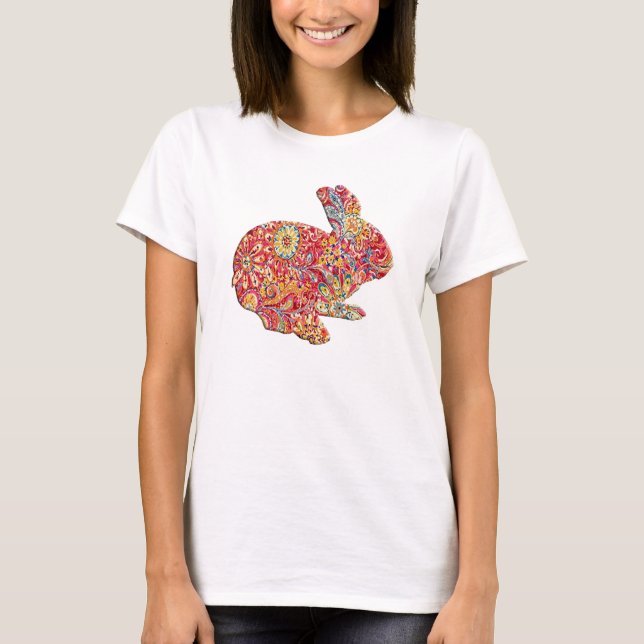 Colorful Floral Silhouette Easter Bunny Shirt (Front)