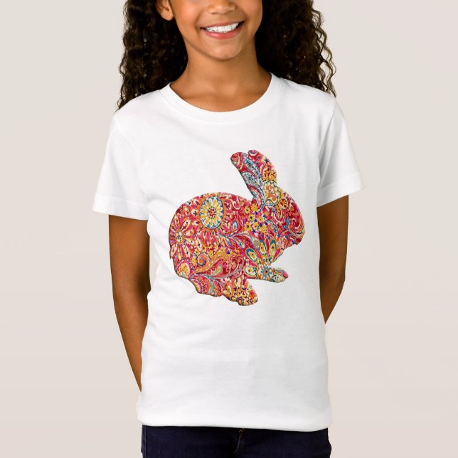 Colorful Floral Silhouette Easter Bunny Shirt (Front)