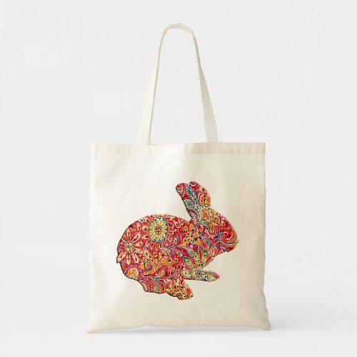 Colorful Floral Silhouette Easter Bunny Tote Bag