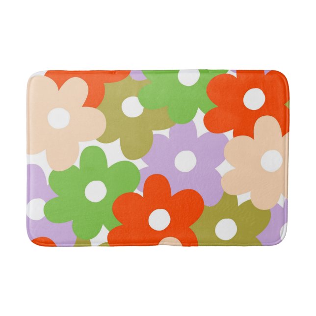 Colorful Floral Simple Tropical Flower Pattern  Bath Mat (Front)