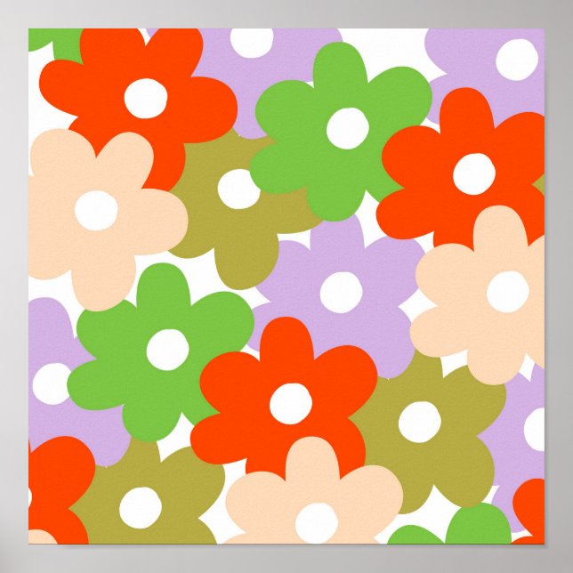 Colorful Floral Simple Tropical Flower Pattern  Poster (Front)