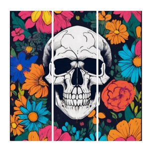 Colorful, Floral Skull Art Triptych