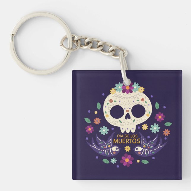 Colorful Floral Skull Dia de Muertos | Keychain (Front)