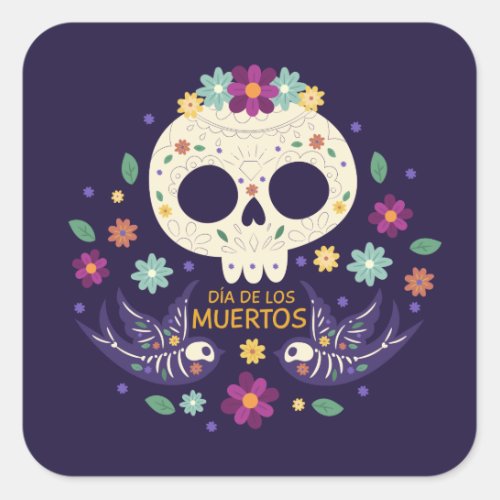Colorful Floral Skull Dia de Muertos  Sticker