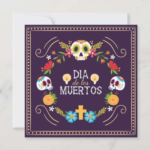 Colorful Floral Skulls Dia de Muertos  Invitation