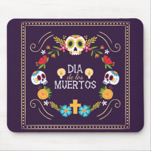 Colorful Floral Skulls Dia de Muertos   Mousepad