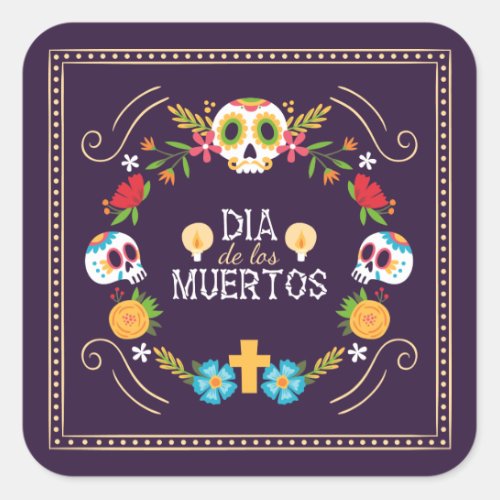 Colorful Floral Skulls Dia de Muertos  Sticker