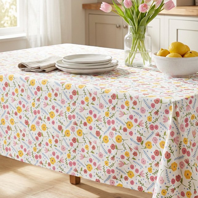 Colorful Floral Spring Garden Tablecloth (Fun Floral Spring Tablecloth)