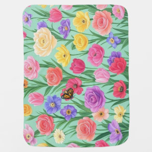 Colorful Floral/Spring Rose Baby Blanket