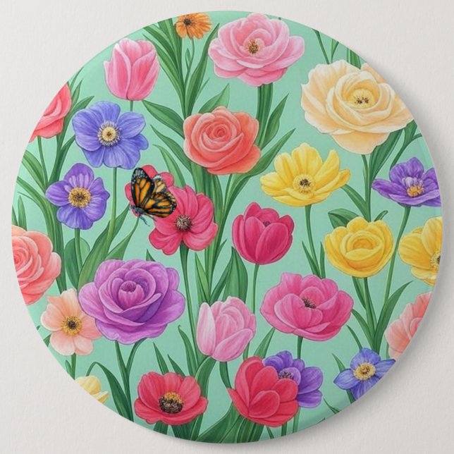 Colorful Floral/Spring Rose Button (Front)