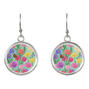 Colorful Floral/Spring Rose Earrings