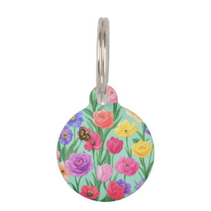 Colorful Floral/Spring Rose Pet ID Tag