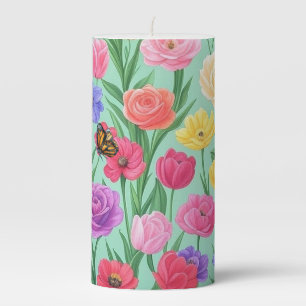 Colorful Floral/Spring Rose Pillar Candle
