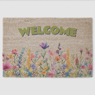 Colorful Floral Spring Welcome Coir Mat