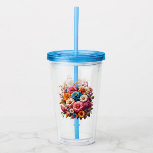 Colorful Floral/Spring Zinnia/Rose Acrylic Tumbler
