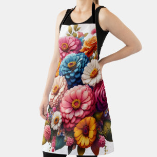 Colorful Floral/Spring Zinnia/Rose Apron