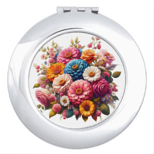 Colorful Floral/Spring Zinnia/Rose Compact Mirror