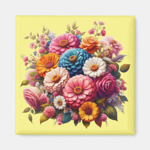 Colorful Floral/Spring Zinnia/Rose Magnet