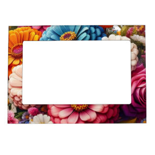 Colorful Floral/Spring Zinnia/Rose Magnetic Frame
