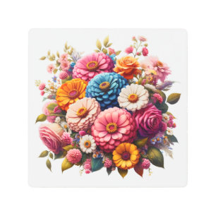 Colorful Floral/Spring Zinnia/Rose Metal Print