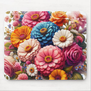 Colorful Floral/Spring Zinnia/Rose Mouse Pad
