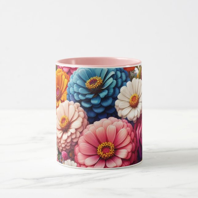 Colorful Floral/Spring Zinnia/Rose Mug (Center)