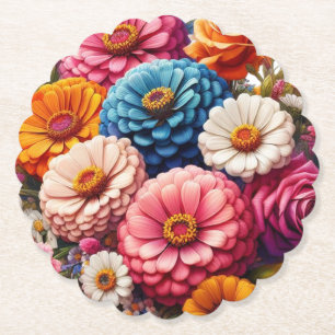 Colorful Floral/Spring Zinnia/Rose Paper Coaster
