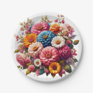 Colorful Floral/Spring Zinnia/Rose Paper Plates