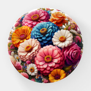 Colorful Floral/Spring Zinnia/Rose Paperweight