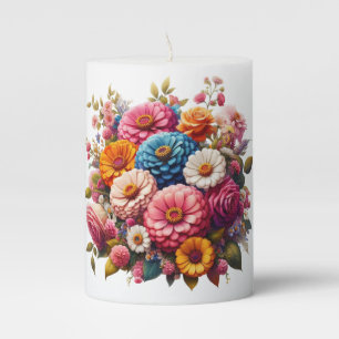 Colorful Floral/Spring Zinnia/Rose Pillar Candle