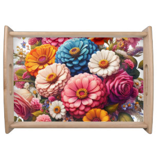 Colorful Floral/Spring Zinnia/Rose Serving Tray