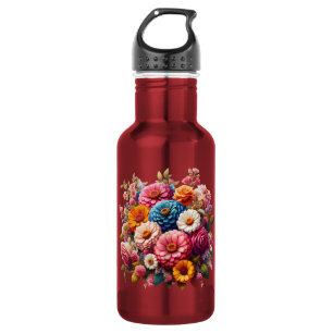Colorful Floral/Spring Zinnia/Rose Stainless Steel Water Bottle