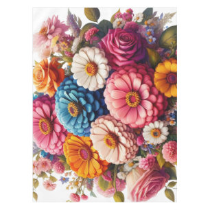 Colorful Floral/Spring Zinnia/Rose Tablecloth