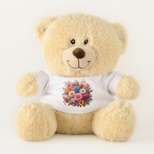 Colorful Floral/Spring Zinnia/Rose Teddy Bear