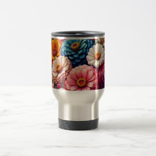 Colorful Floral/Spring Zinnia/Rose Travel Mug