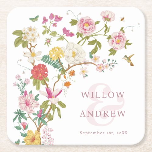 Colorful Floral Square Paper Coaster