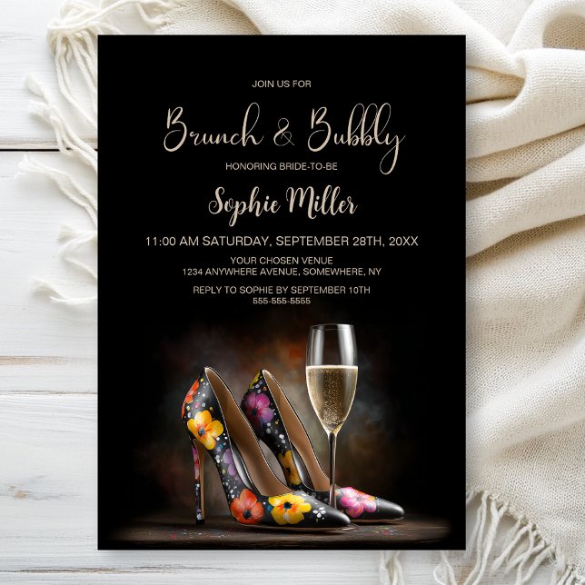 Colorful Floral Stiletto Shoes Brunch and Bubbly Invitation (Creator Uploaded)